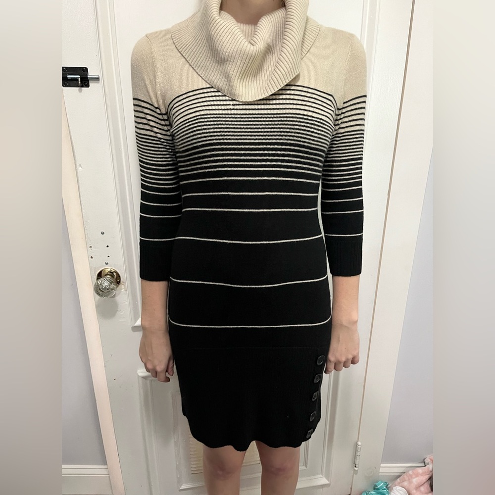 Dress Barn cream and black sweater dress
